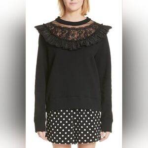 Marc Jacobs Black Lace Ruffle Sweatshirt Blouse Sz XS Victorian Romantic Gothic
